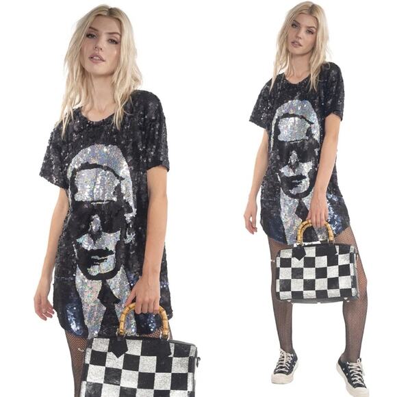 House of Mua Mua Karletto Sequin Maxi Tee Dress - Picture 2 of 9